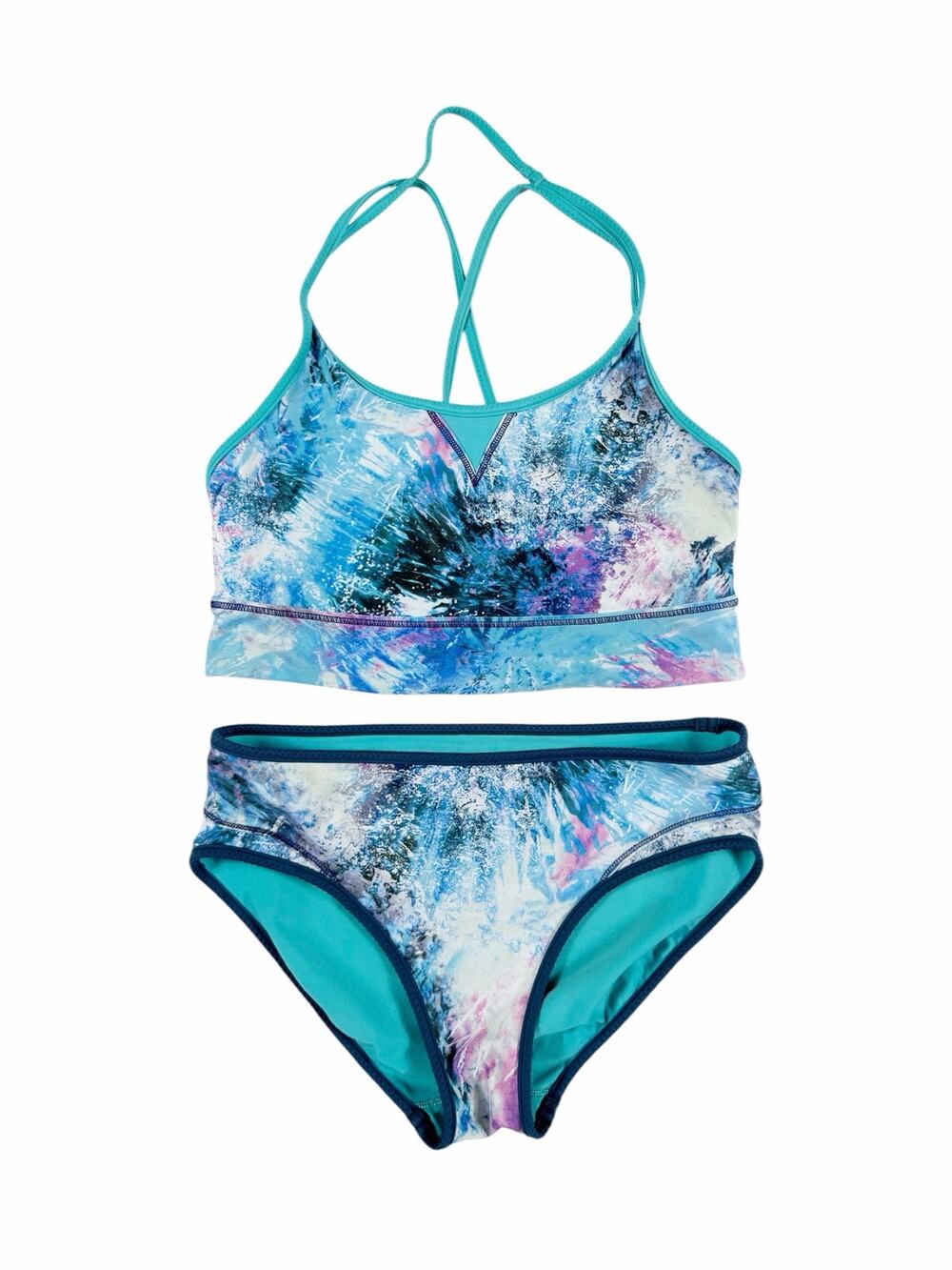 ivivva Reversible Two Piece Swimsuit Blue Abstract Print Girls Size 12